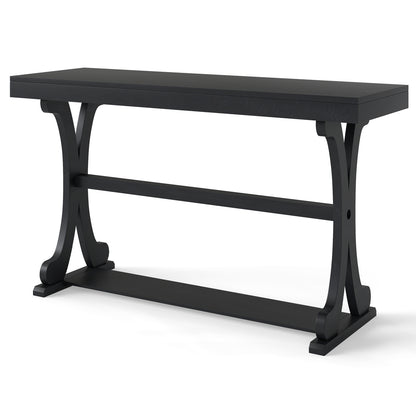 Narrow Console Table Vintage 52 Inch Long with Open Storage Shelf-Black