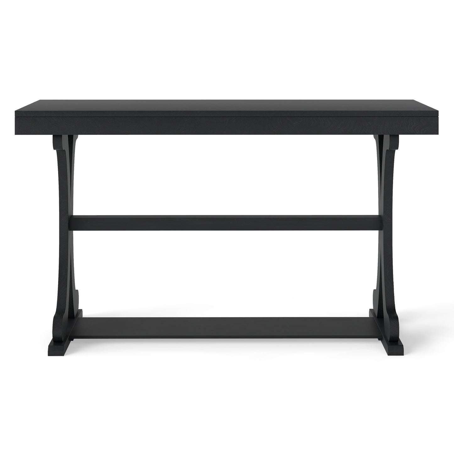 Narrow Console Table Vintage 52 Inch Long with Open Storage Shelf-Black
