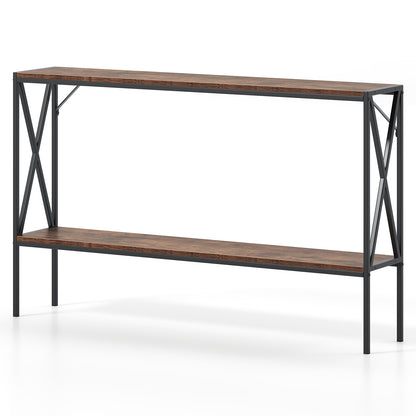 Narrow Console Table 2-Tier Entryway Table with Storage-Rustic Brown