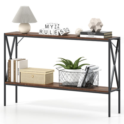 Narrow Console Table 2-Tier Entryway Table with Storage-Rustic Brown