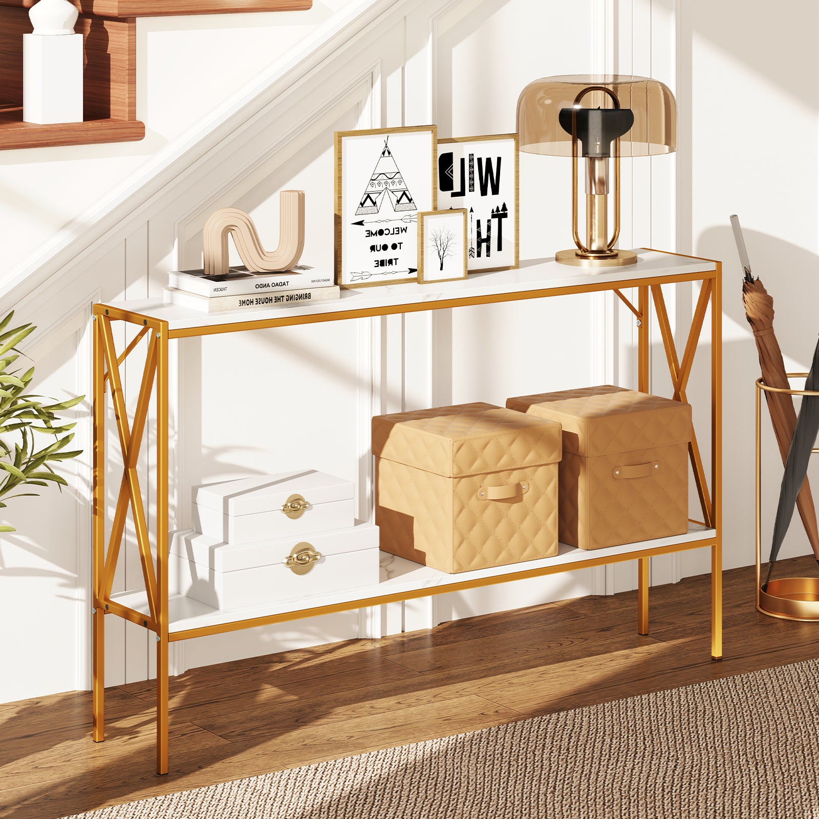 Narrow Console Table 2-Tier Entryway Table with Storage-White