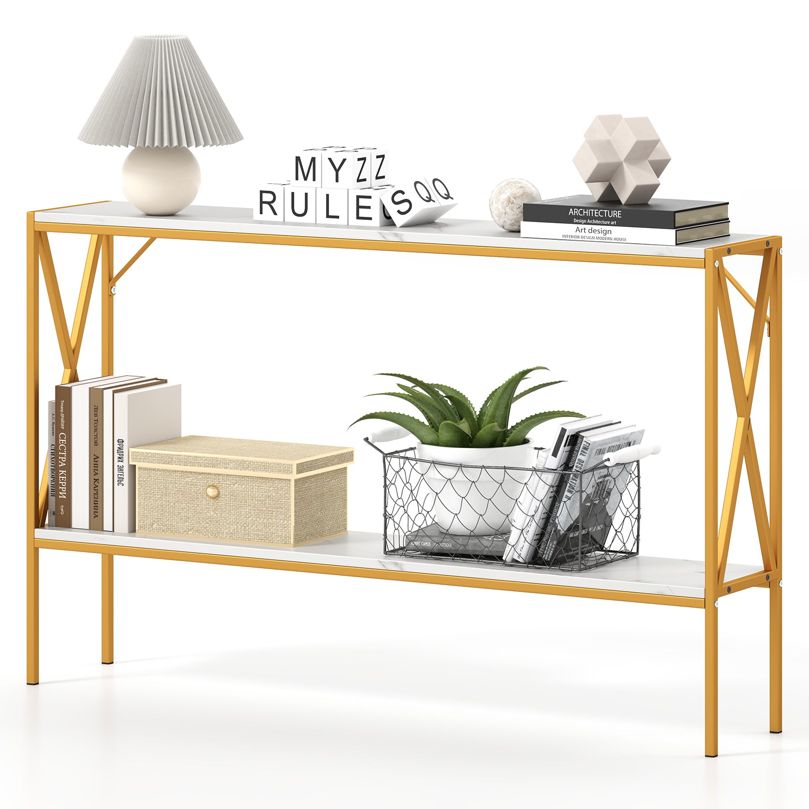 Narrow Console Table 2-Tier Entryway Table with Storage-White