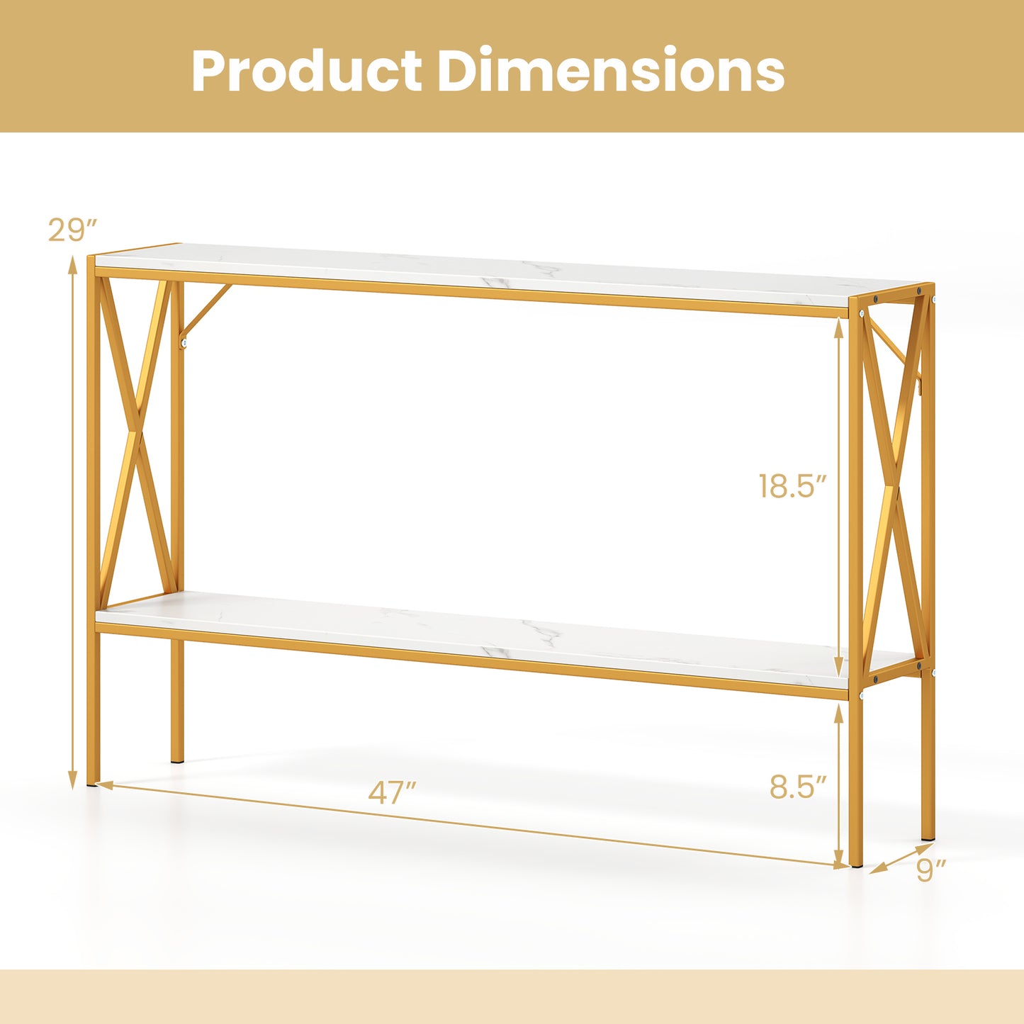 Narrow Console Table 2-Tier Entryway Table with Storage-White