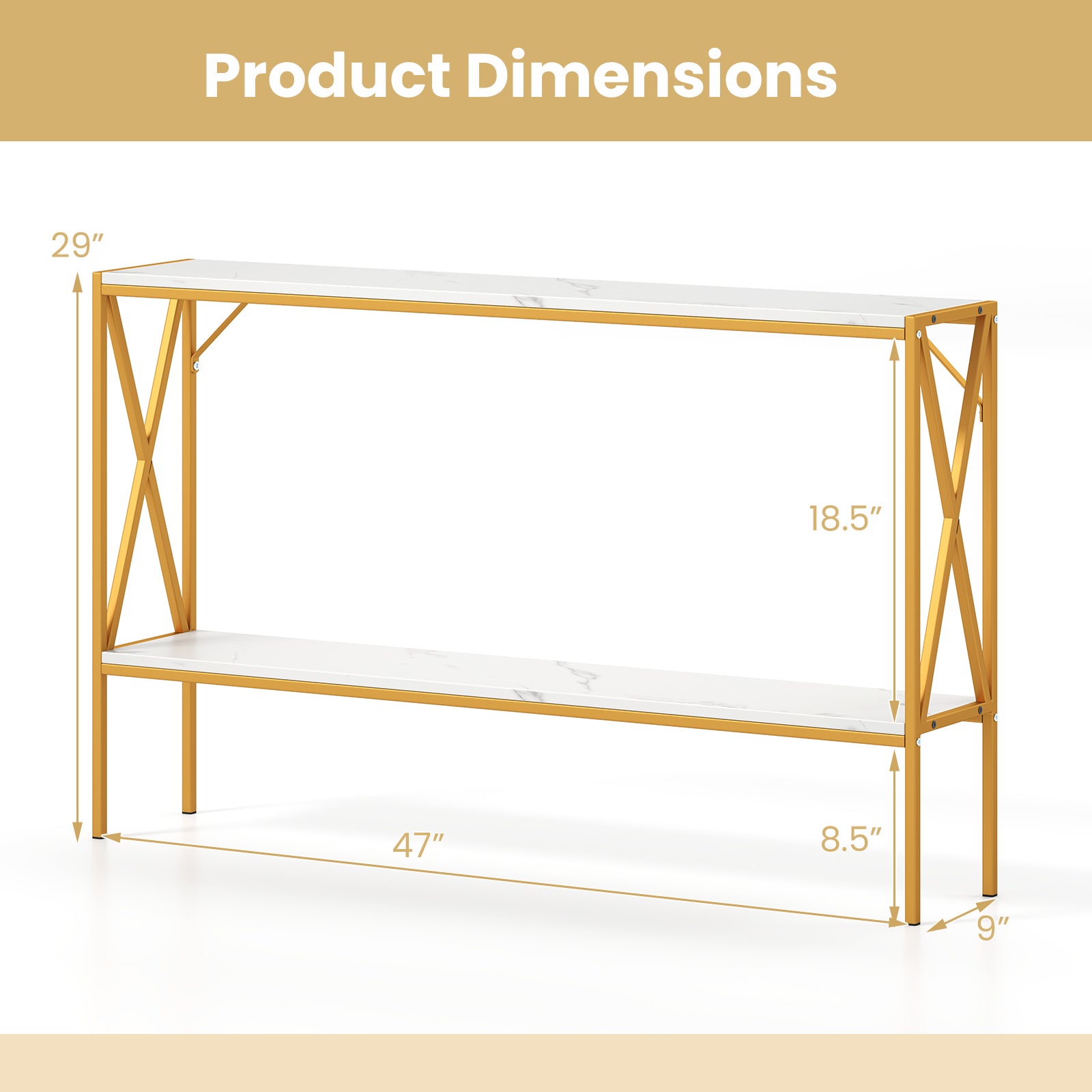 Narrow Console Table 2-Tier Entryway Table with Storage-White