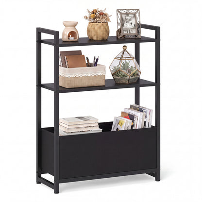 Narrow End Table with Storage Shelves and Metal Frame