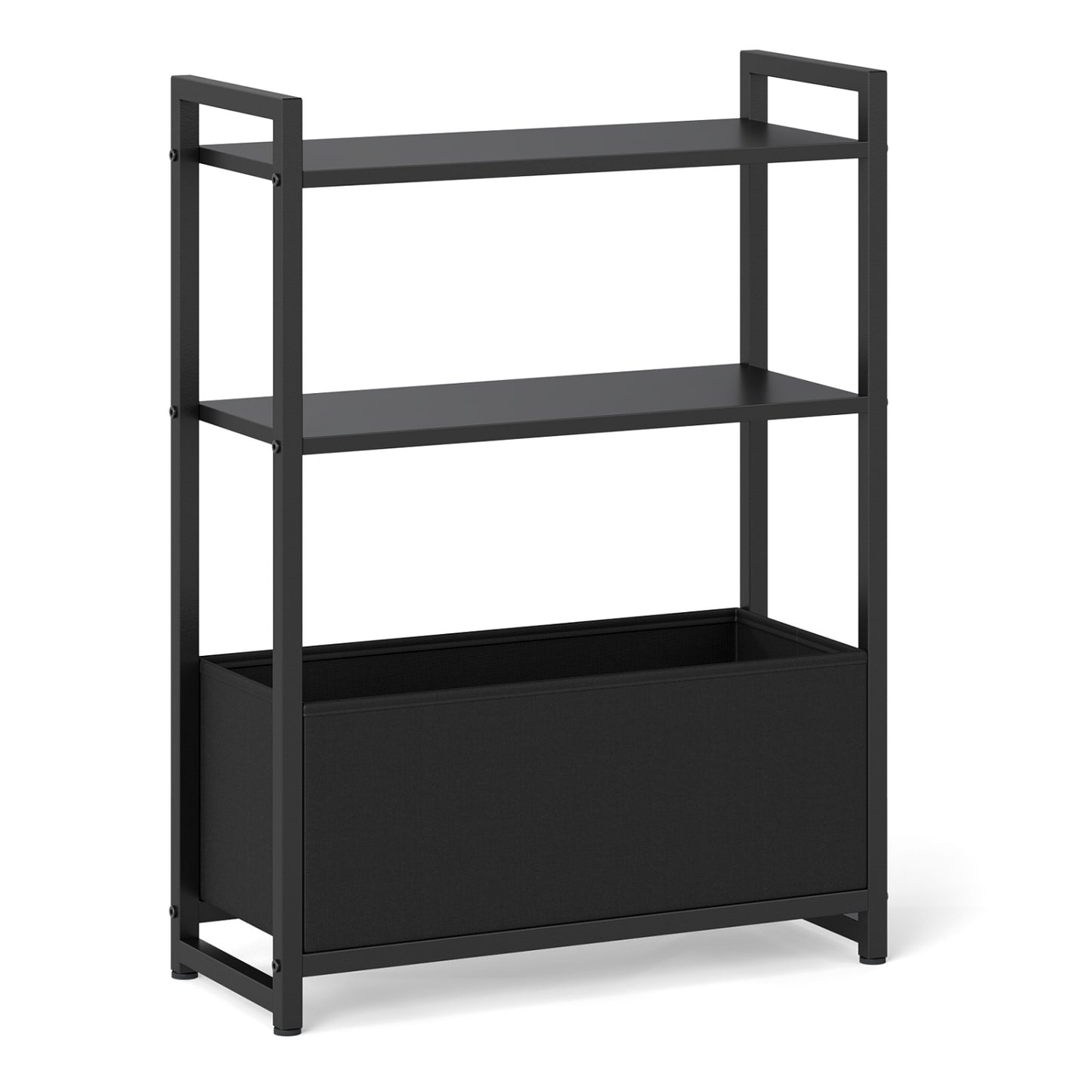 Narrow End Table with Storage Shelves and Metal Frame
