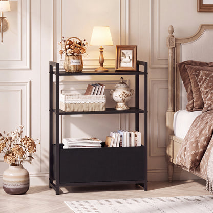 Narrow End Table with Storage Shelves and Metal Frame