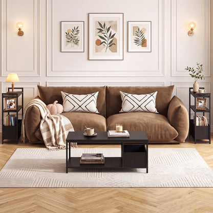 Narrow End Table with Storage Shelves and Metal Frame