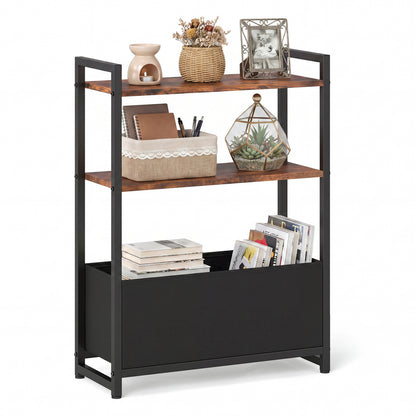Narrow End Table with Storage Shelves and Metal Frame