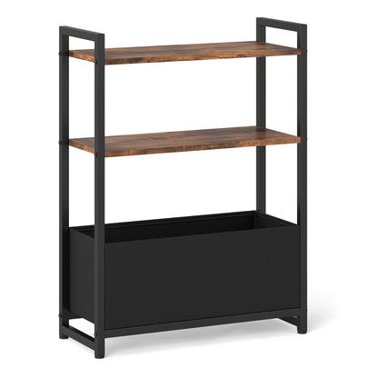 Narrow End Table with Storage Shelves and Metal Frame