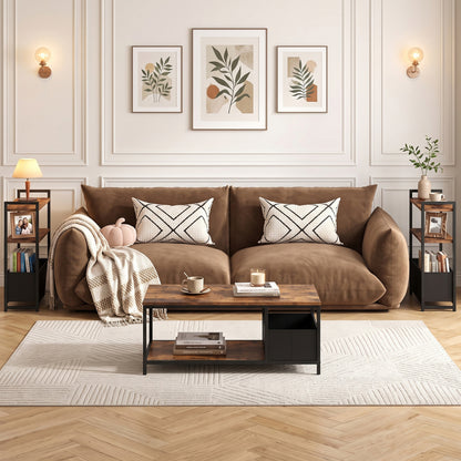 Narrow End Table with Storage Shelves and Metal Frame