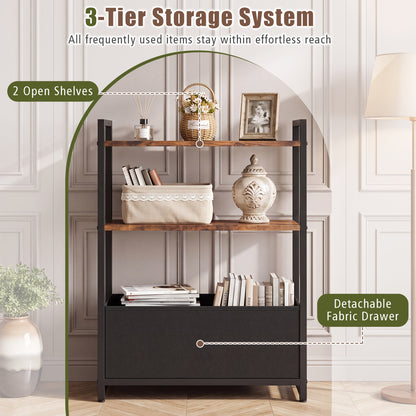 Narrow End Table with Storage Shelves and Metal Frame