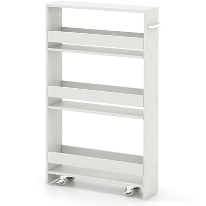 Rolling Kitchen Slim Storage Cart Mobile Shelving Organizer with Handle-Gray - Off White