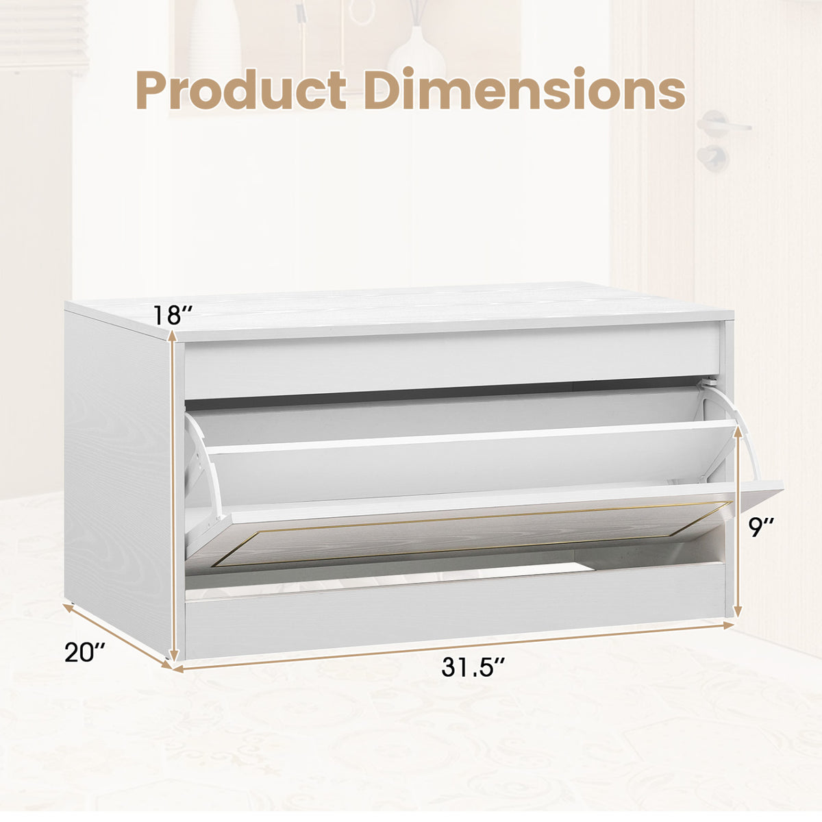 Narrow Shoe Cabinet with Flip Drawer and Adjustable Shelf