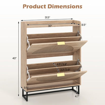 Narrow Shoe Storage Cabinet with Flip Drawers & Shelves