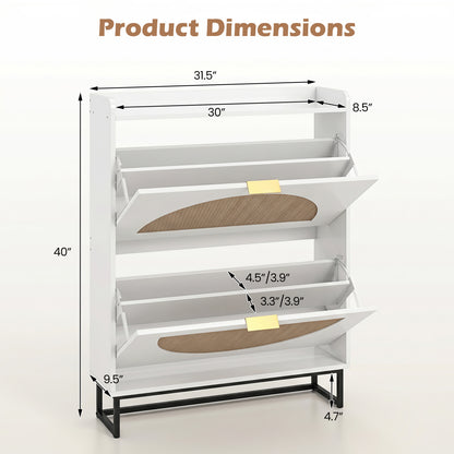 Narrow Shoe Storage Cabinet with Flip Drawers & Shelves