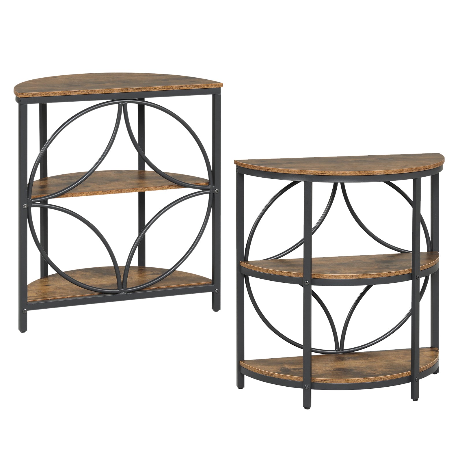 Narrow Side Table with Study Metal Frame and Storage Shelves-Rustic Brown