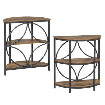 Narrow Side Table with Study Metal Frame and Storage Shelves-Rustic Brown