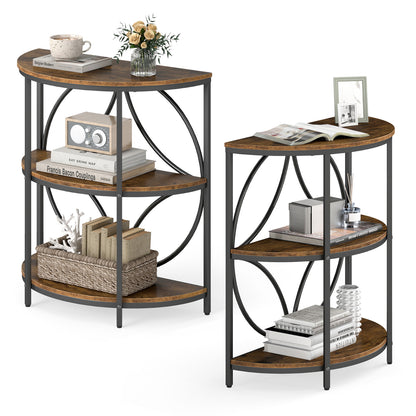 Narrow Side Table with Study Metal Frame and Storage Shelves-Rustic Brown