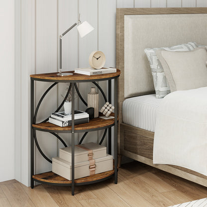 Narrow Side Table with Study Metal Frame and Storage Shelves-Rustic Brown