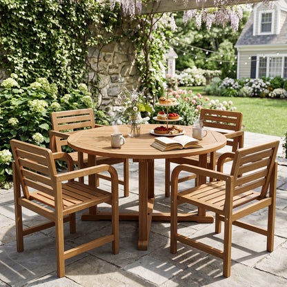 Teak Wood Patio Armchair with Slanted Back