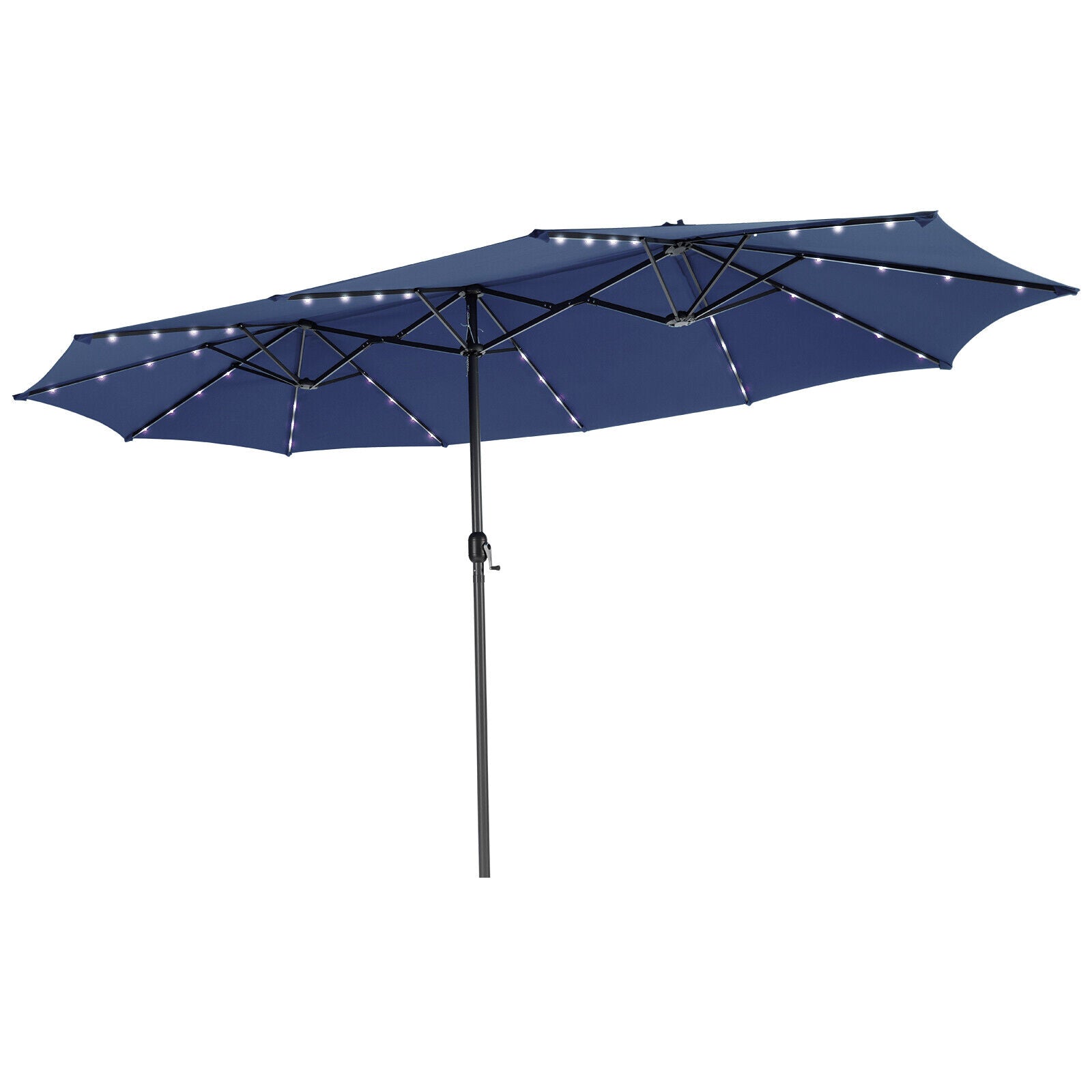 15 Feet Twin Patio Umbrella with 48 Solar LED Lights-Orange - Navy