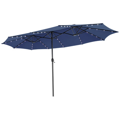 15 Feet Twin Patio Umbrella with 48 Solar LED Lights-Orange - Navy