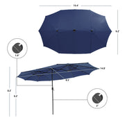 15 Feet Twin Patio Umbrella with 48 Solar LED Lights-Navy