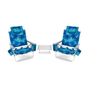 2 Packs 5-Position Outdoor Folding Backpack Beach Table Chair Reclining Chair Set-Navy