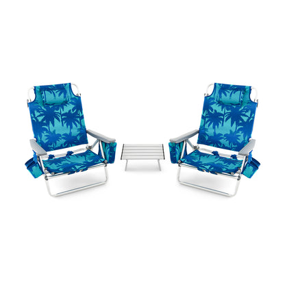 2 Packs 5-Position Outdoor Folding Backpack Beach Table Chair Reclining Chair Set-Green - Navy