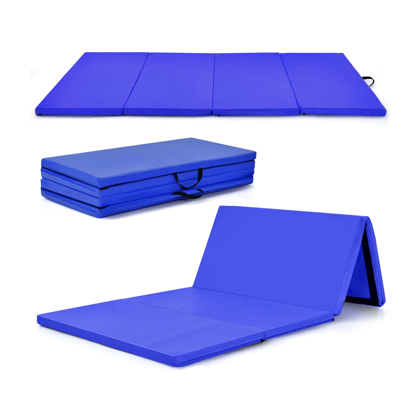 4-Panel Folding Gymnastics Mat with Carrying Handles for Home Gym-Navy - Navy