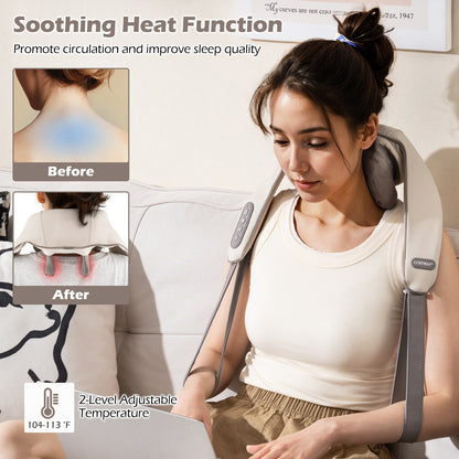 Neck Shoulder Massager 4D Deep Tissue Kneading Shiatsu Massage Machine-Beige