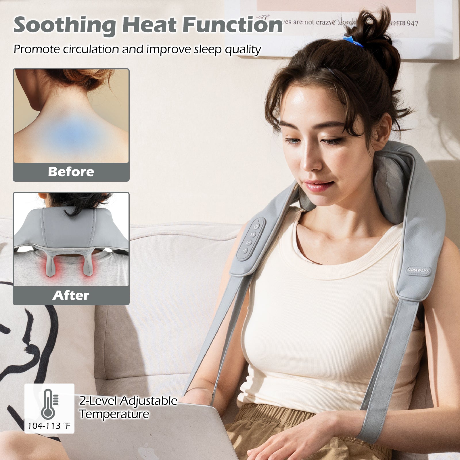 Neck Shoulder Massager 4D Deep Tissue Kneading Shiatsu Massage Machine-Gray