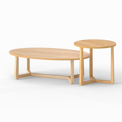Nesting Coffee Table Set of 2 with Wood Veneered Top and Solid Rubber Wood Legs