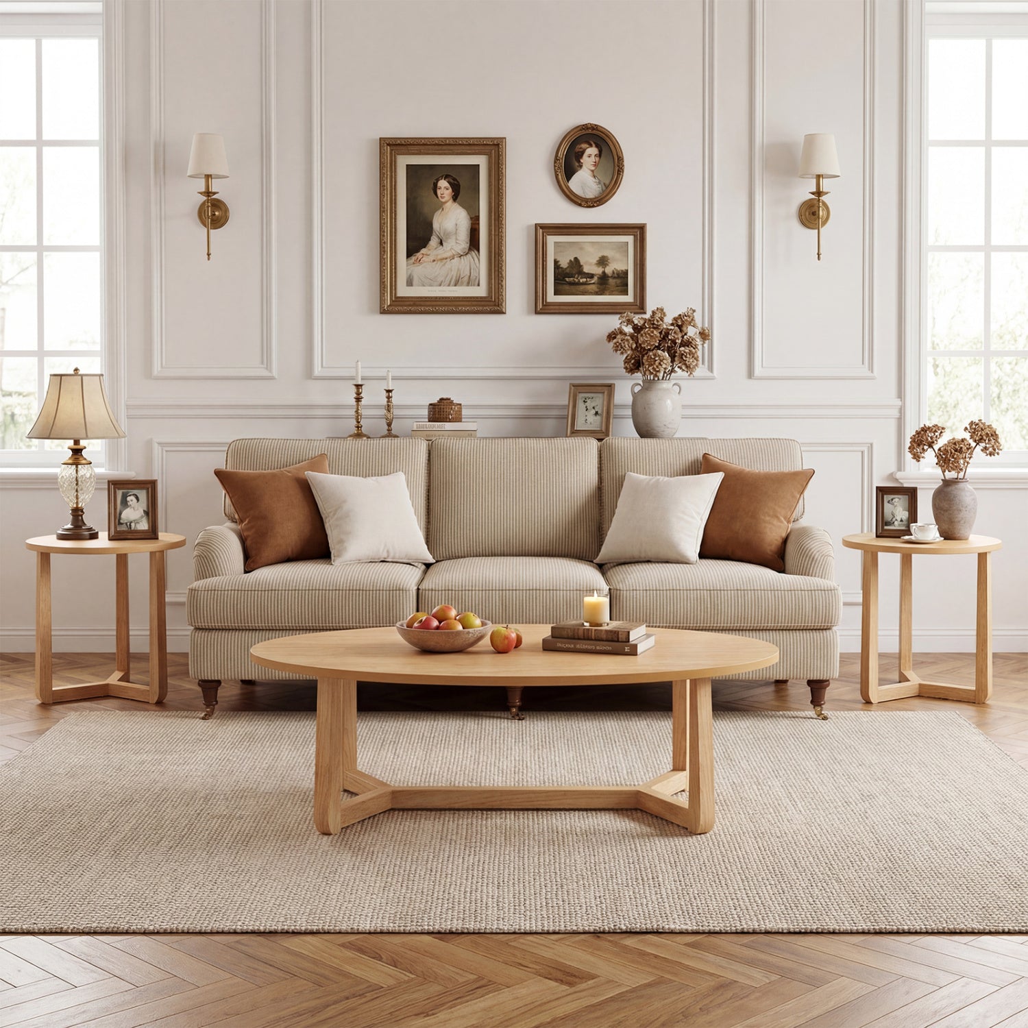 Nesting Coffee Table Set of 3 with Wood Veneered Top and Solid Rubber Wood Legs for Living Room