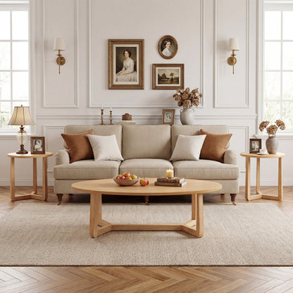 Nesting Coffee Table Set of 3 with Wood Veneered Top and Solid Rubber Wood Legs for Living Room