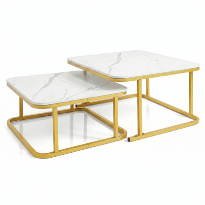 Nesting Coffee Table Set of 2 with Faux Marble Top