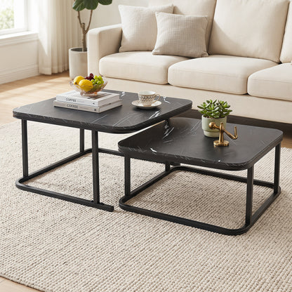 Nesting Coffee Table Set of 2 with Faux Marble Top