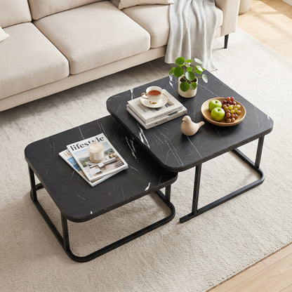 Nesting Coffee Table Set of 2 with Faux Marble Top