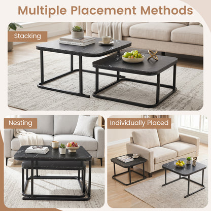 Nesting Coffee Table Set of 2 with Faux Marble Top