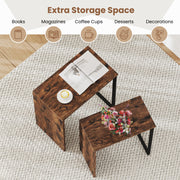 2-in-1 Nesting Coffee Table Set of 2 for Living Room and Bedroom-Rustic Brown