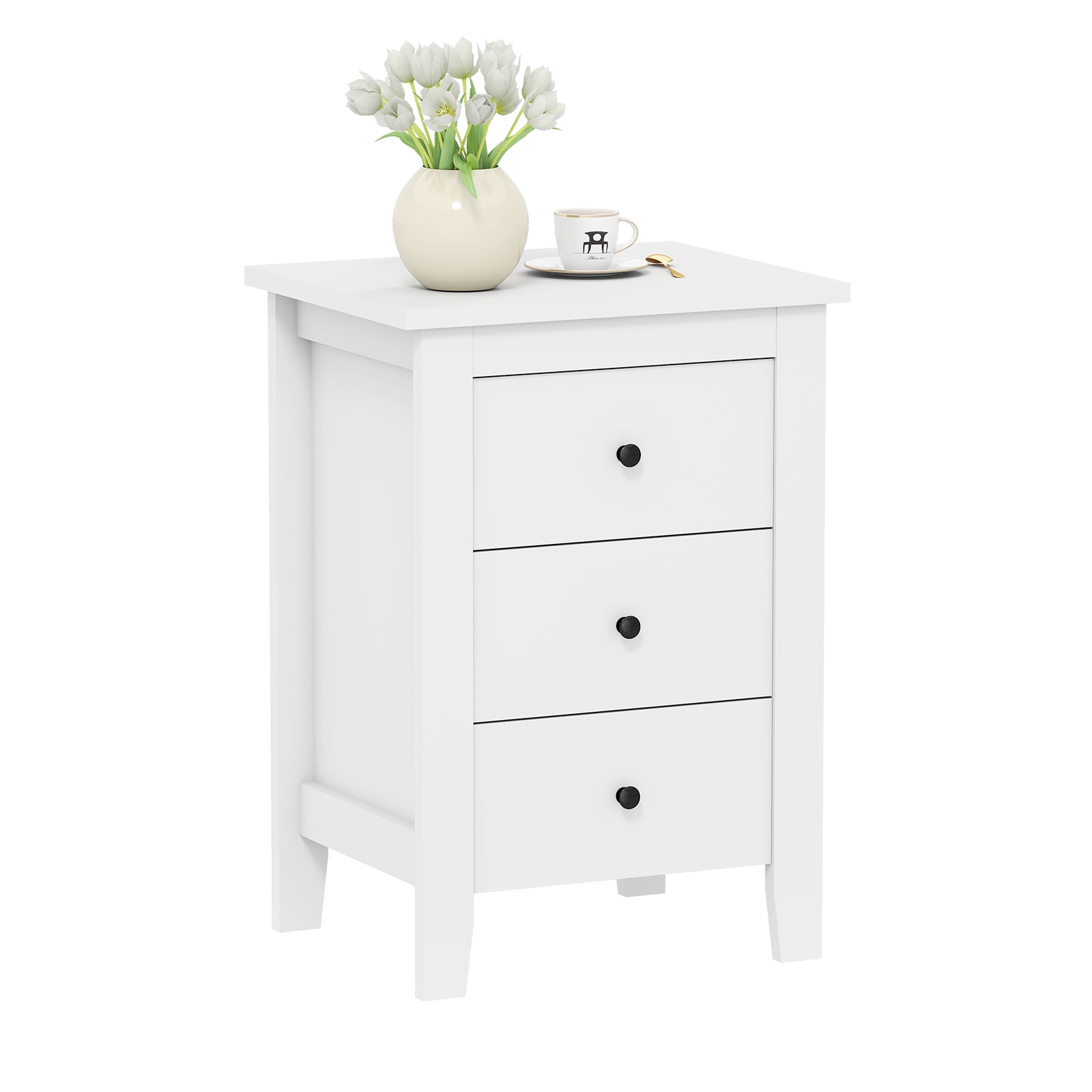 Nightstand End Beside Table Drawers Modern Storage Bedroom Furniture-White - White