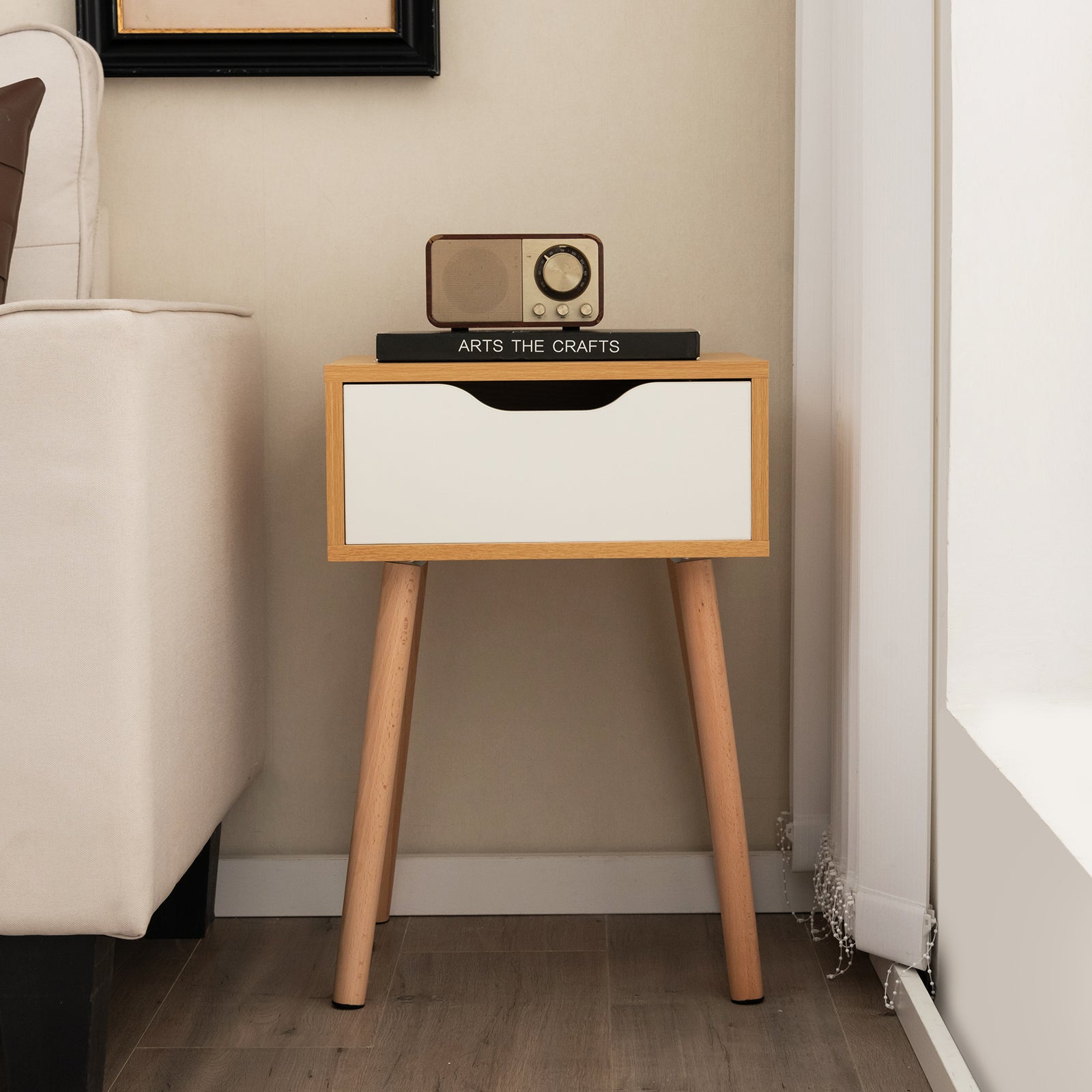 Set of 1/2 Modern Nightstand with Storage Drawer for Bedroom Living Room-1 Piece