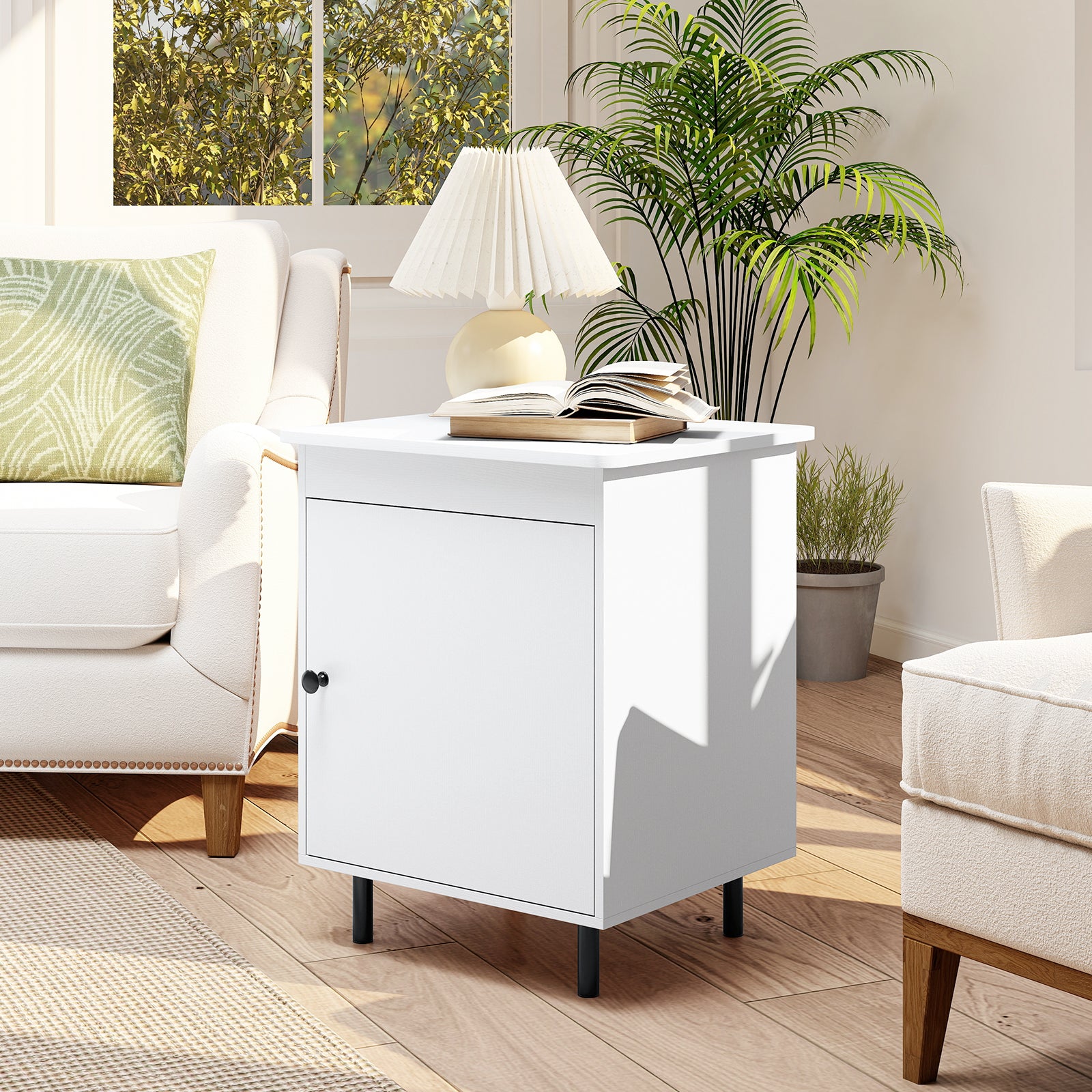 Nightstand Mid Century End Tables with Door-1 Pieces