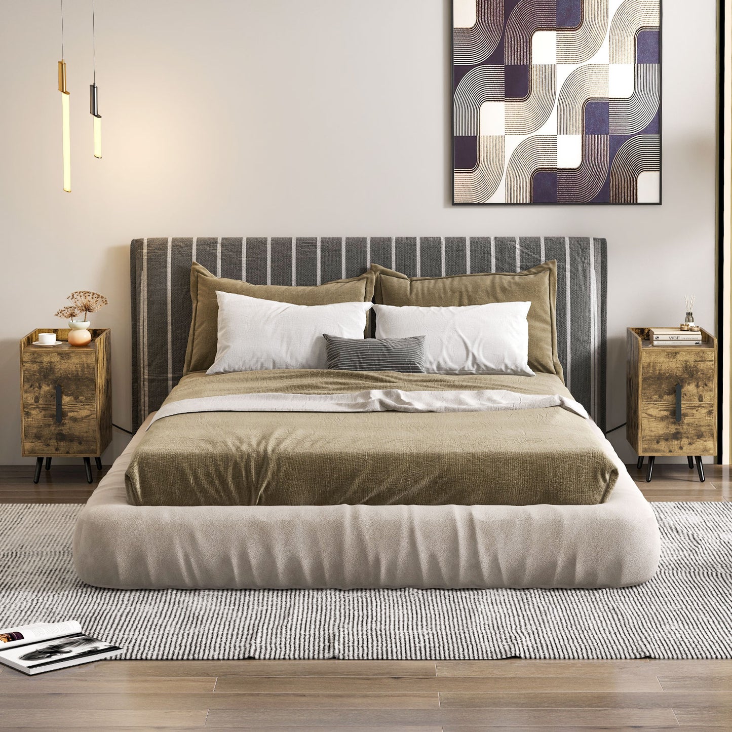 Nightstand Side Tables with 2 Drawers and 2 USB Ports