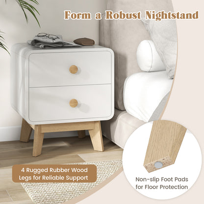 Nightstand with 2 Drawers Solid Rubber Wood Legs-White