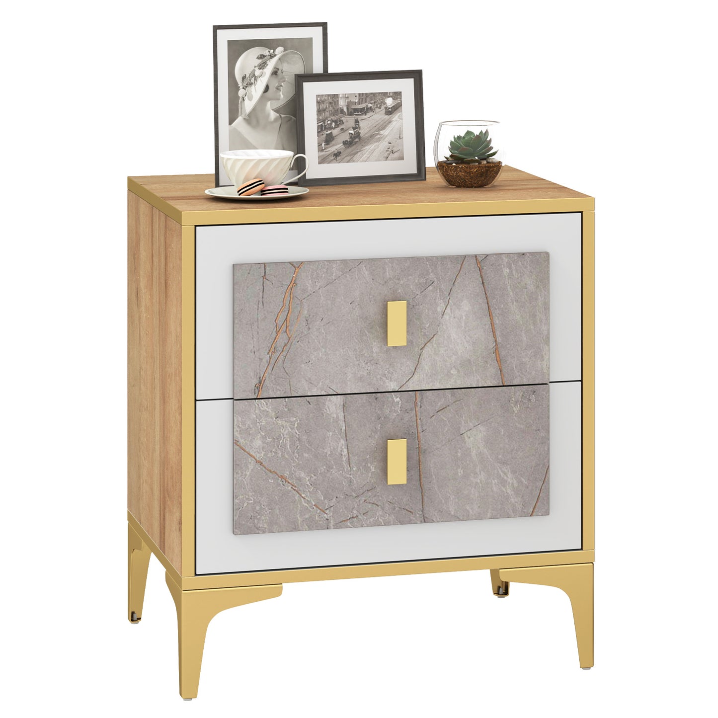 Nightstand with 2 Pull-out Drawers for Living Room Bedroom