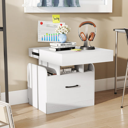 Nightstand with Charging Station Modern Bedside Table for Living Room Bedroom Office-White