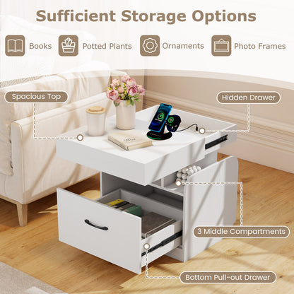 Nightstand with Charging Station Modern Bedside Table for Living Room Bedroom Office-White