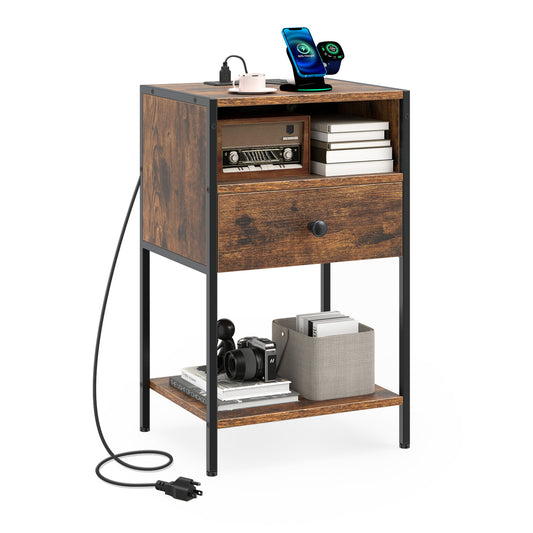 Nightstand with Charging Station Bedside Table with USB Ports and Outlets